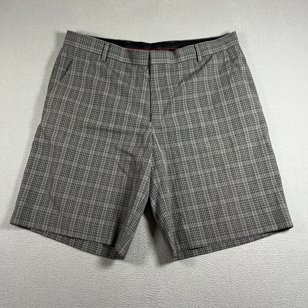 Nike Tiger Woods Collection Golf Shorts Mens 38 Grey Plaid Poly Blend Flat Front